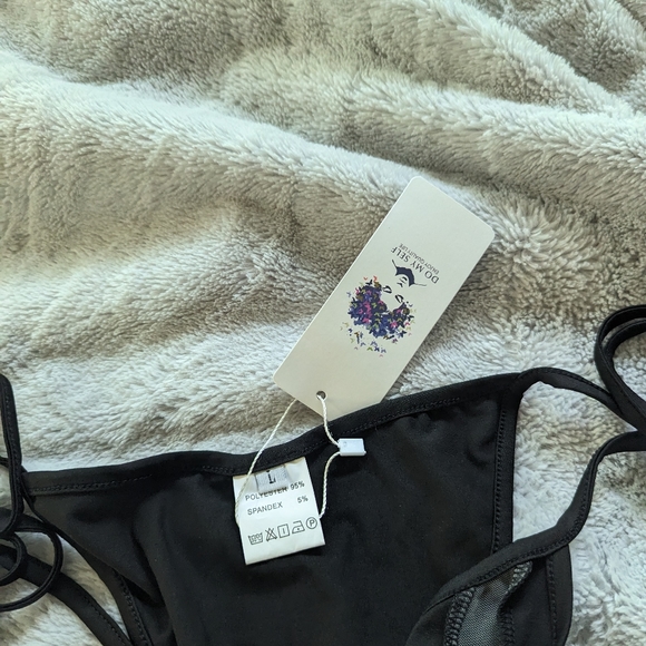 ICONIC BNWT Bikini Bottoms Plain Black Mesh Cut Out - Picture 9 of 10